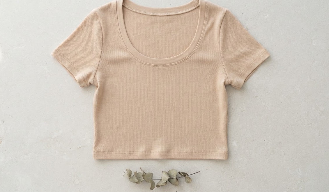 Premium Scoop Neck — Sand — Fine-Rib Scoop Neck · Pre-Shrunk